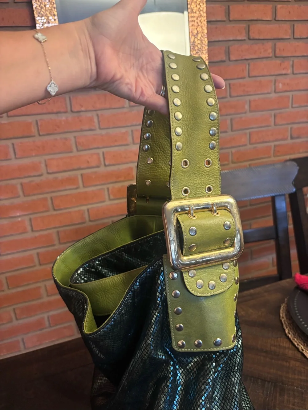 Be & D Metallic Hobo with Olive Studded Strap 🤩🤩
